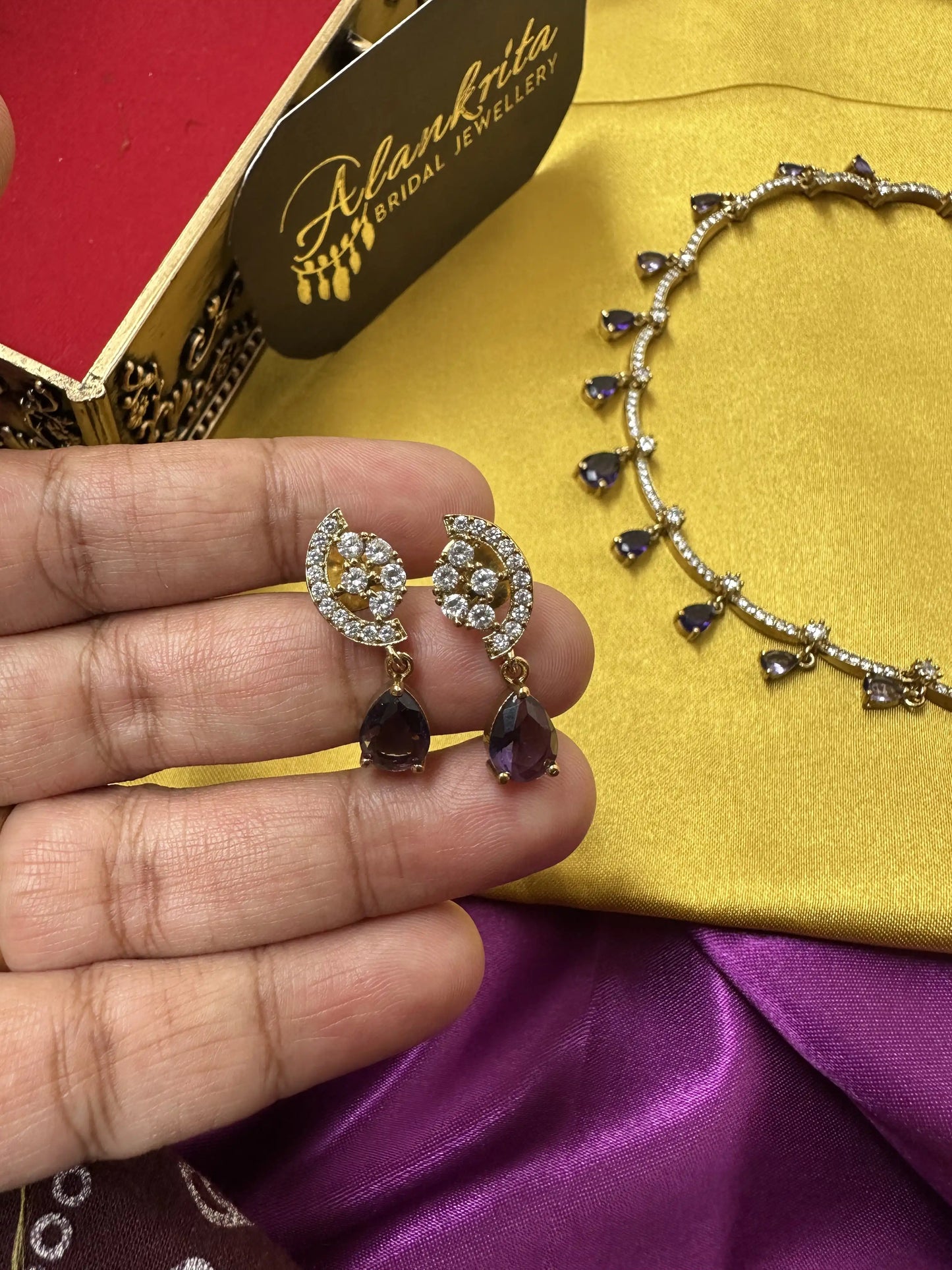 Simple Necklace with Purple Drops & AD Stones