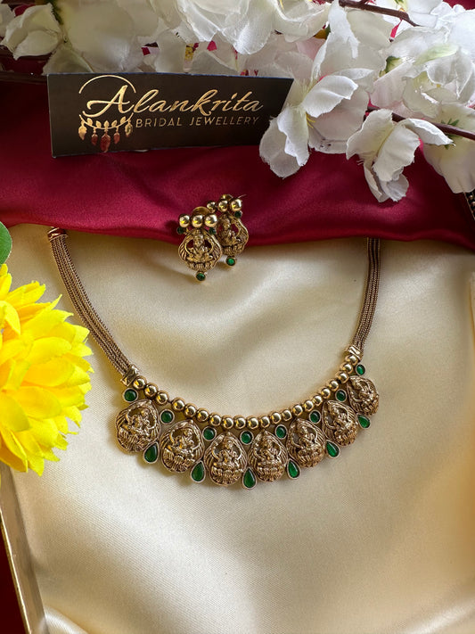 Premium Lakshmi Short Necklace with Kemp Stones