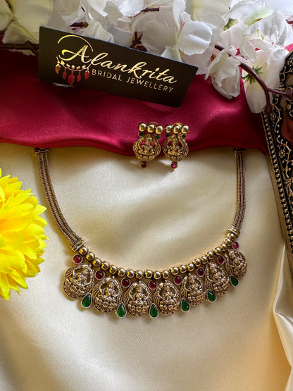 Premium Lakshmi Short Necklace with Kemp Stones