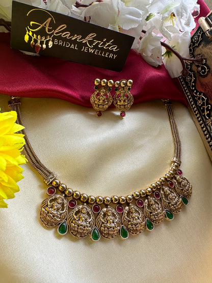 Premium Lakshmi Short Necklace with Kemp Stones