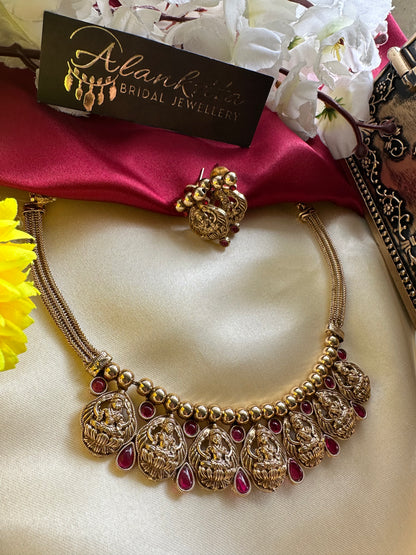 Premium Lakshmi Short Necklace with Kemp Stones