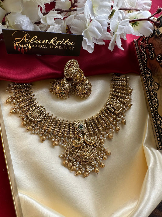 Premium Peacock Lakshmi Short Necklace with Jhumka