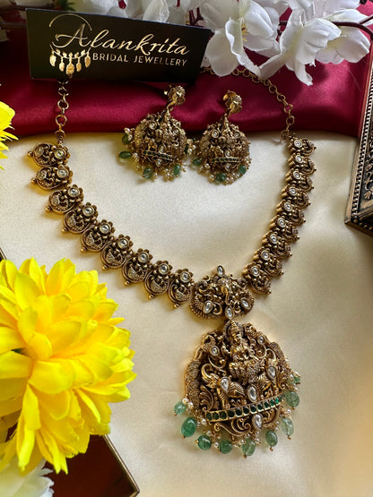 Premium Antique Temple Short Necklace with Pastel Green Beads