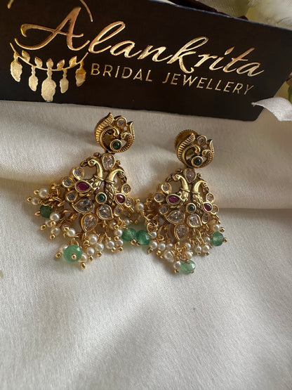 Premium Peacock Short Necklace with Crystal Green Beads