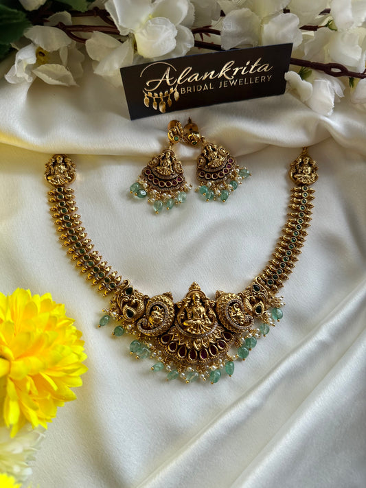 Premium Lakshmi Short necklace with Pastel Green Beads
