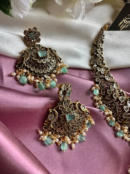 Victorian Peacock Short Necklace with AD Stones