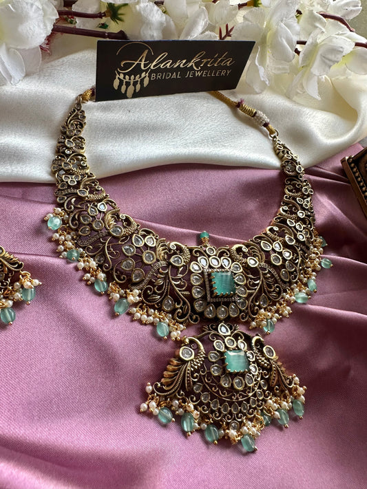 Victorian Peacock Short Necklace with AD Stones