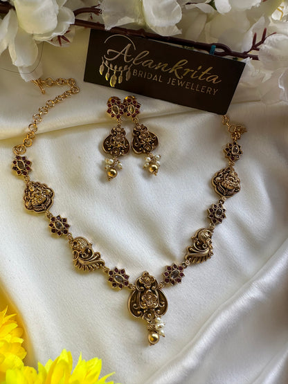 Premium Antique Short Necklace with Ruby & White Stones