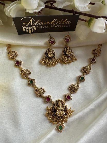 Premium Antique Lakshmi Short necklace with Kemp Stones