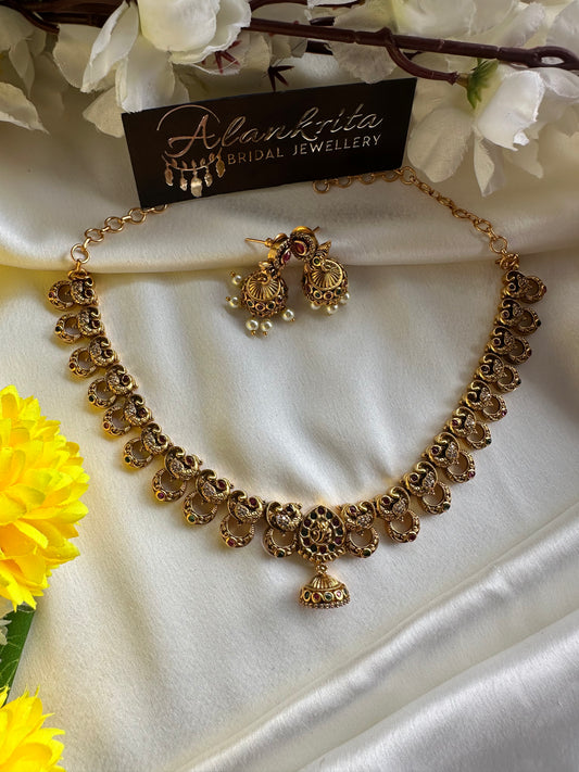 Premium Antique Short necklace with Multi Color Kemp Stones