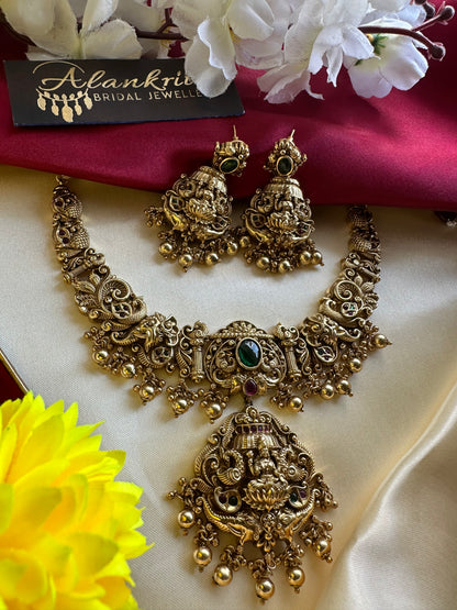 Premium Antique Lakshmi Short necklace with Golden Beads