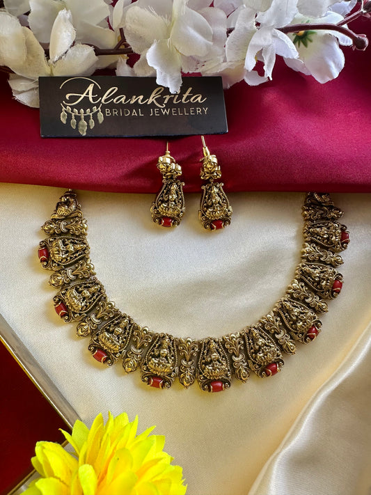 Premium Antique Lakshmi Coral Short necklace