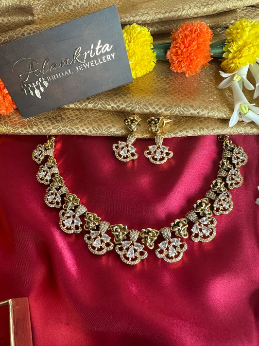 Premium Antique Short necklace with White AD Stones