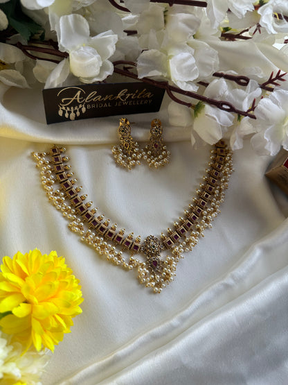 Premium Guttapusalu Short Necklace with Ruby Stones