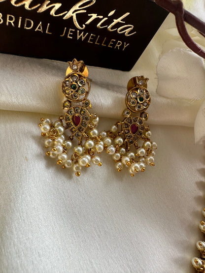 Premium Guttapusalu Short Necklace with Ruby Stones