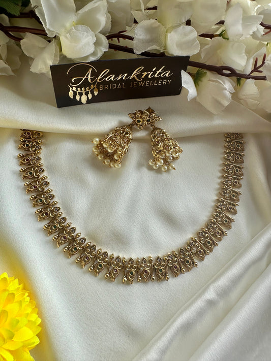Premium Antique Short necklace with Jhumka