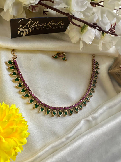 Palakka Short Necklace with ruby & Green Stones