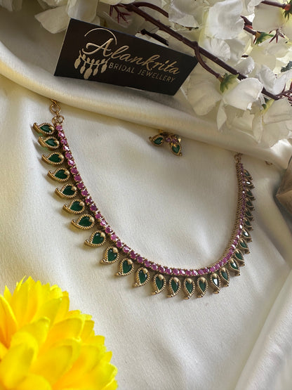 Palakka Short Necklace with ruby & Green Stones
