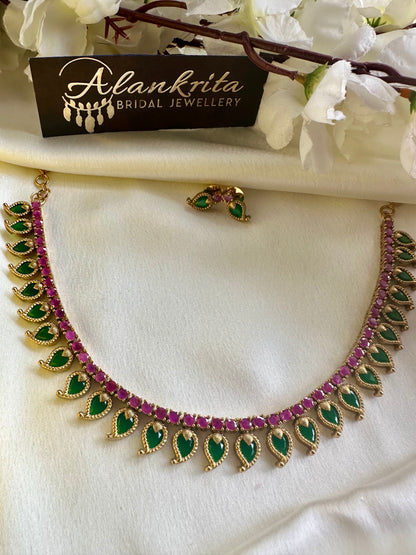 Palakka Short Necklace with ruby & Green Stones