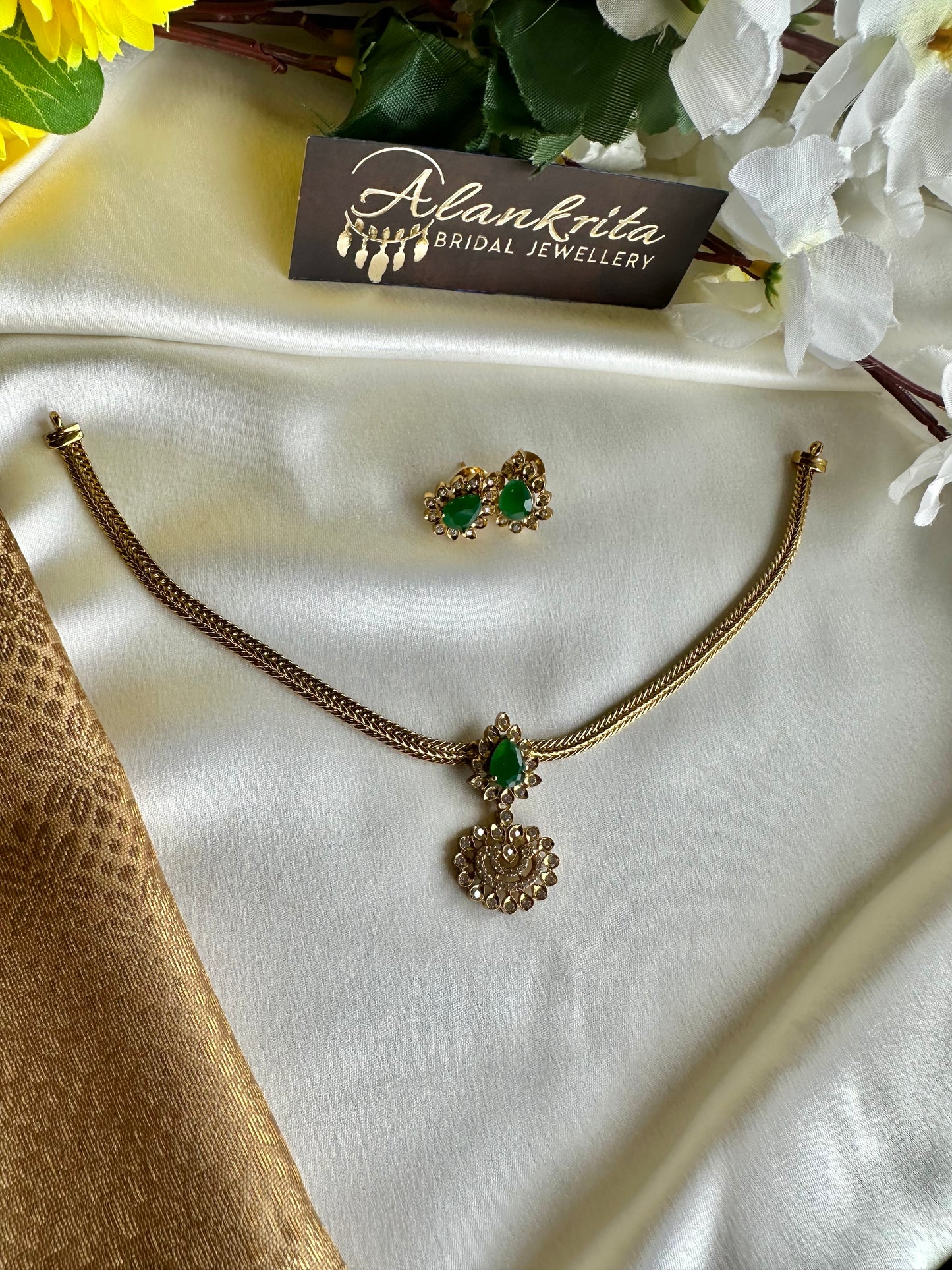 Simple Short Necklace with AD Stones