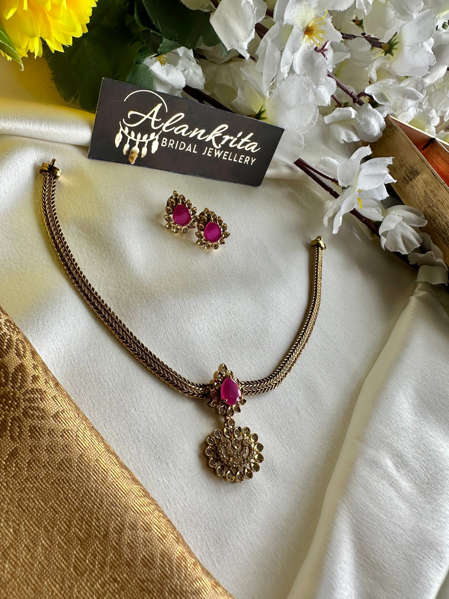 Simple Short Necklace with AD Stones