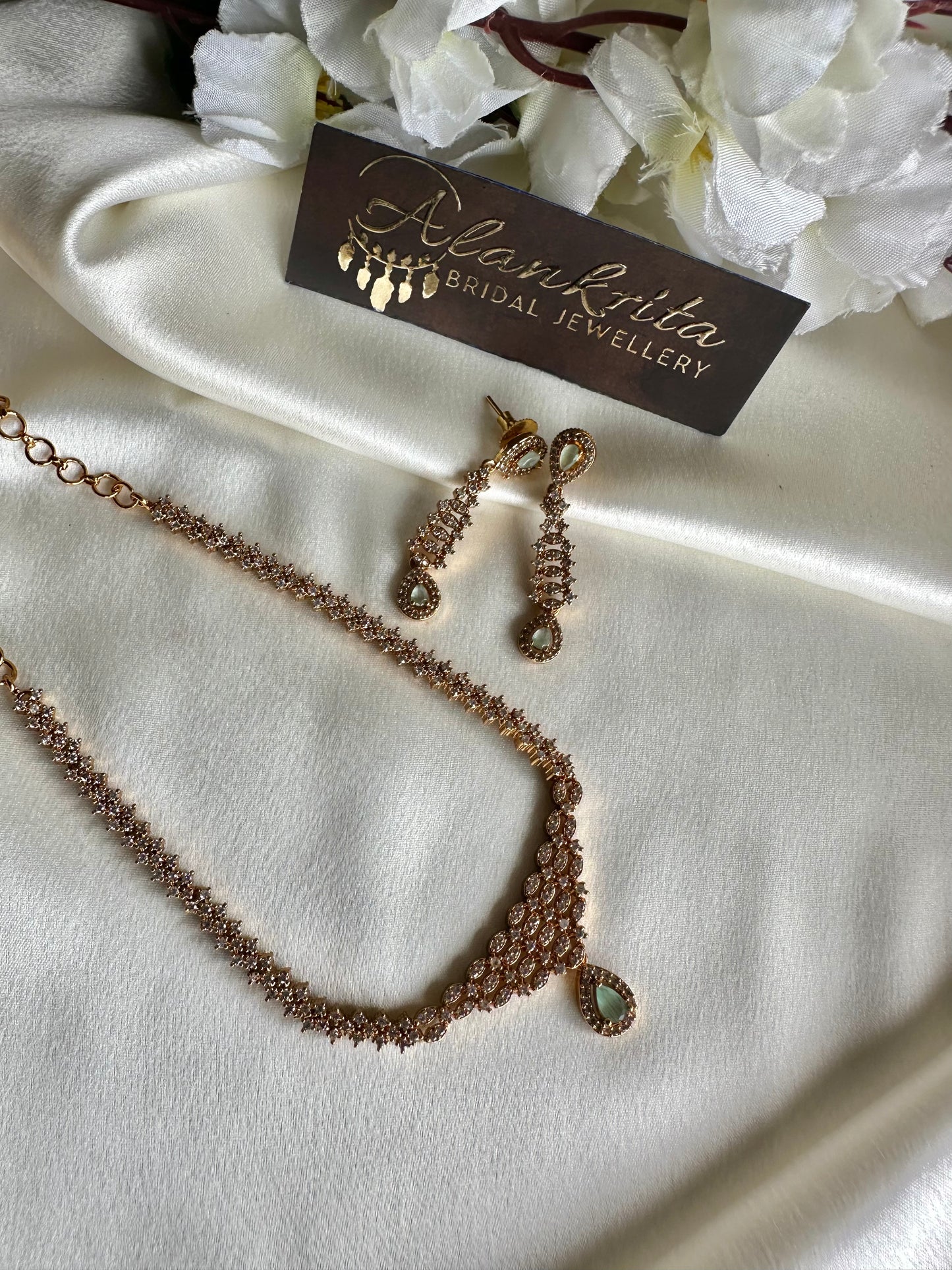 Simple Short Necklace with AD Stones