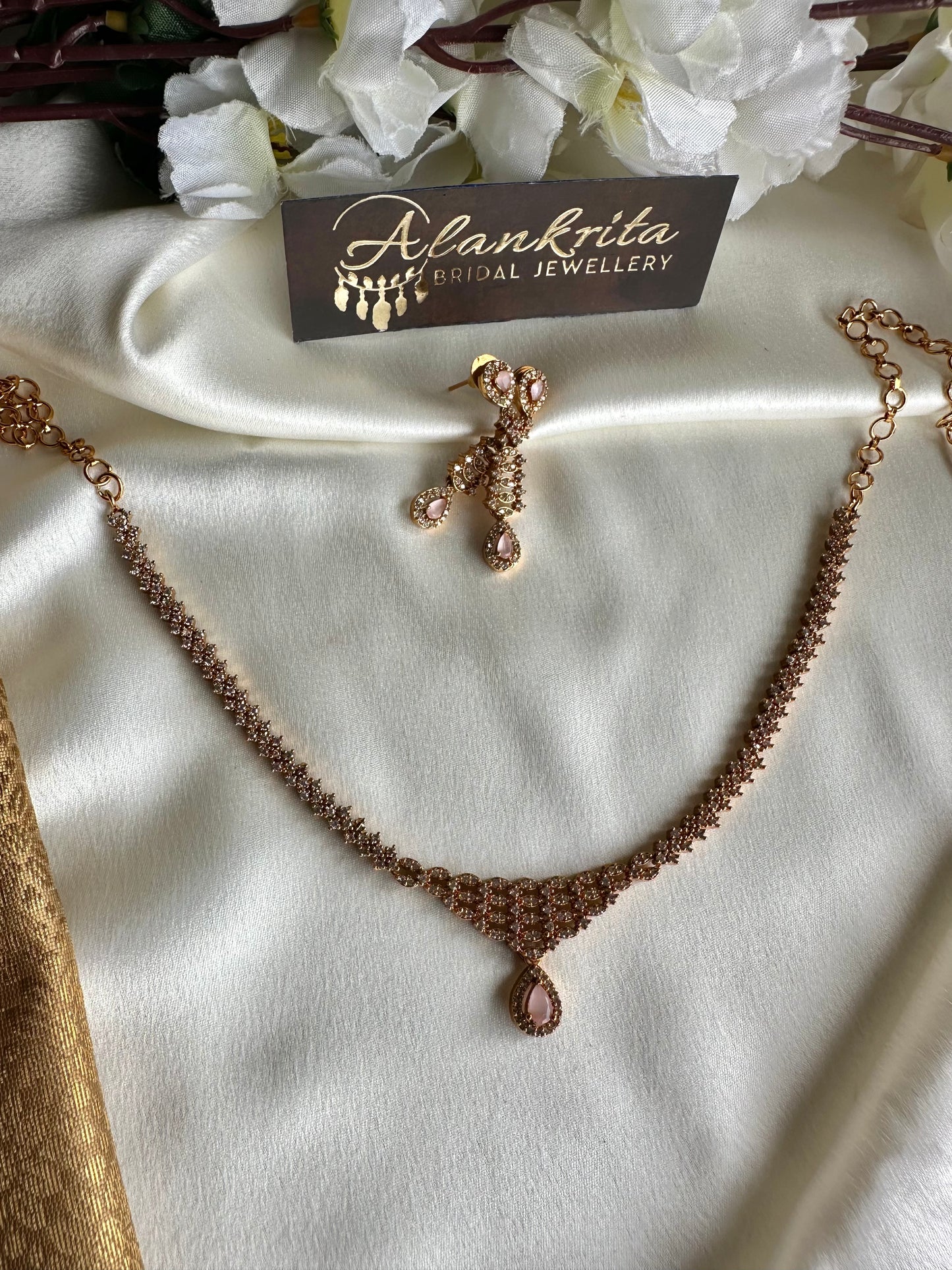 Simple Short Necklace with AD Stones