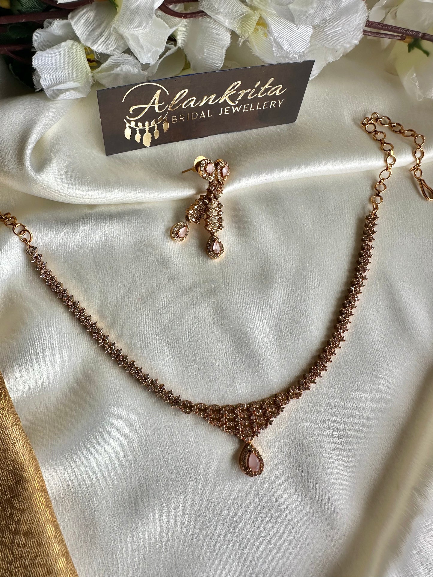 Simple Short Necklace with AD Stones