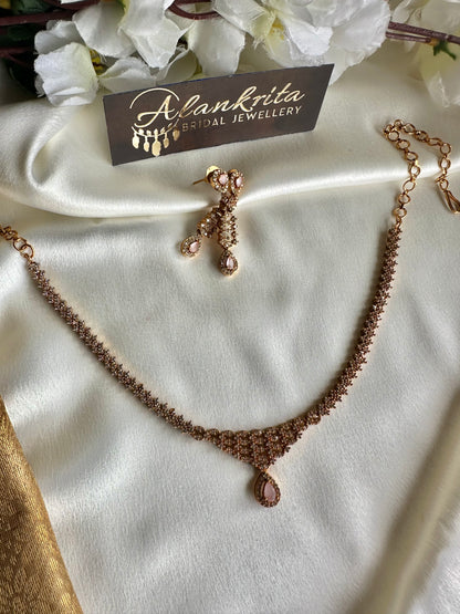 Simple Short Necklace with AD Stones