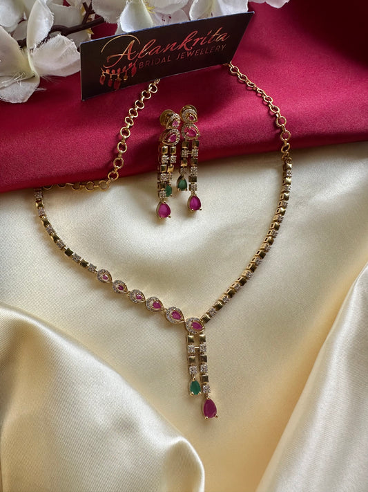 Simple Short Necklace with AD Stones