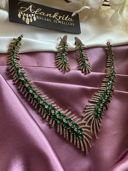 Victorian Green Short Necklace with AD Stones