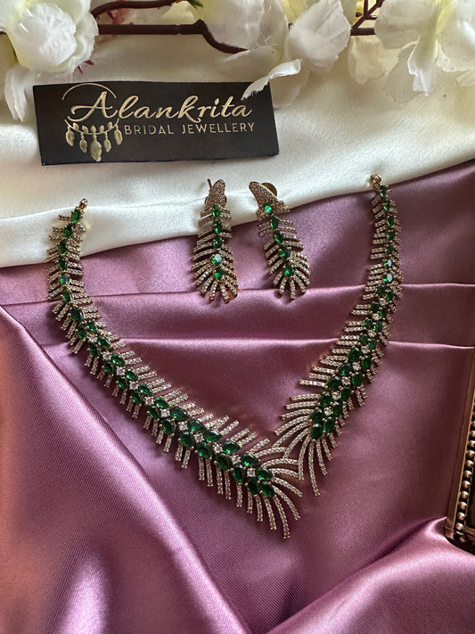 Victorian Green Short Necklace with AD Stones