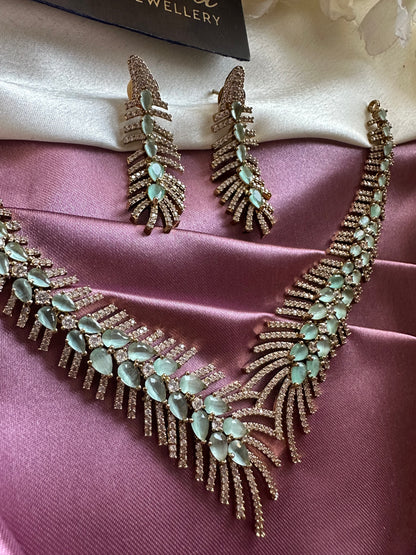 Victorian Mint Green Short Necklace with AD Stones