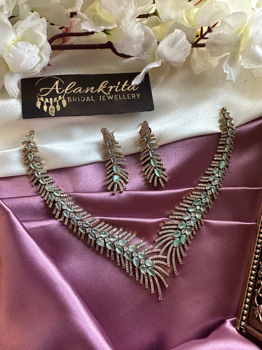 Victorian Mint Green Short Necklace with AD Stones