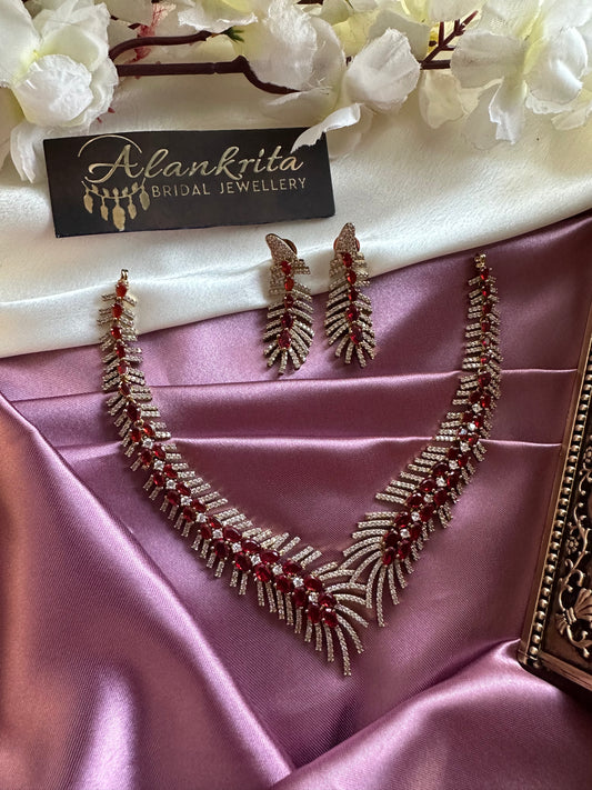 Victorian Red Short Necklace with AD Stones