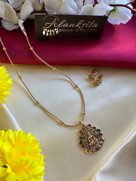 Simple Short Necklace Chain with Lakshmi Pendant