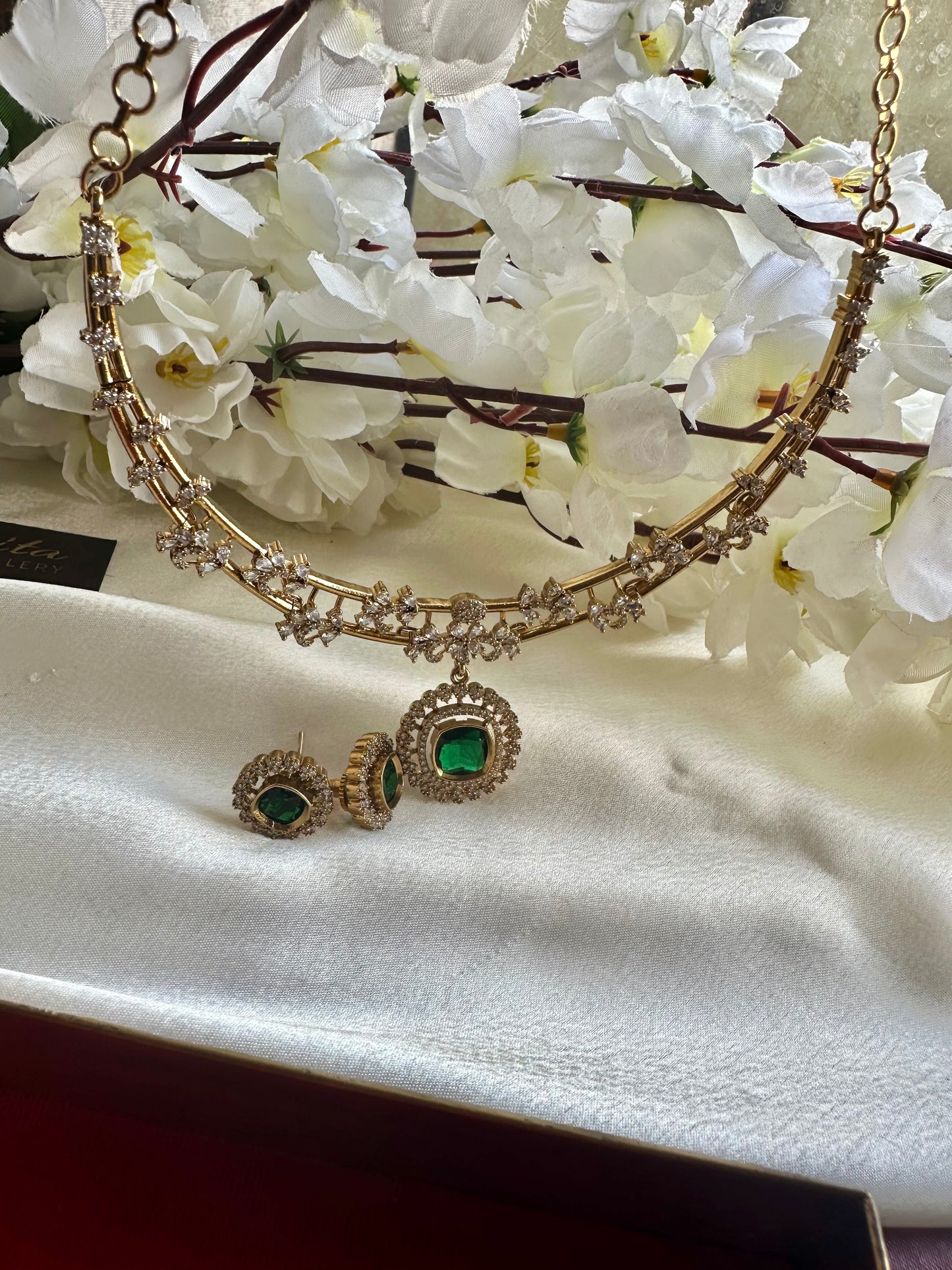 Premium Hasli with Green Pendant & White AD Stones