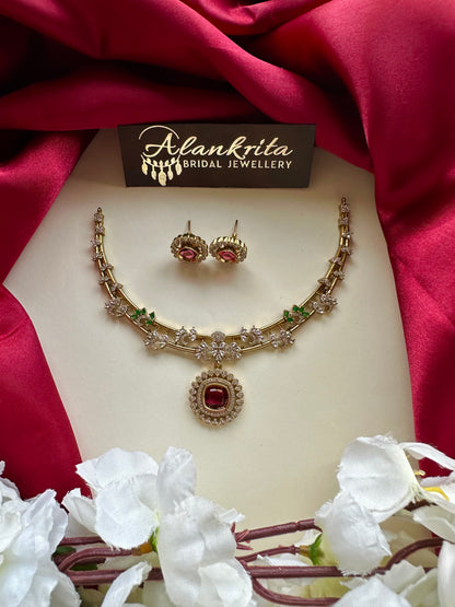 Premium Hasli with Red Pendant & Green AD Stones