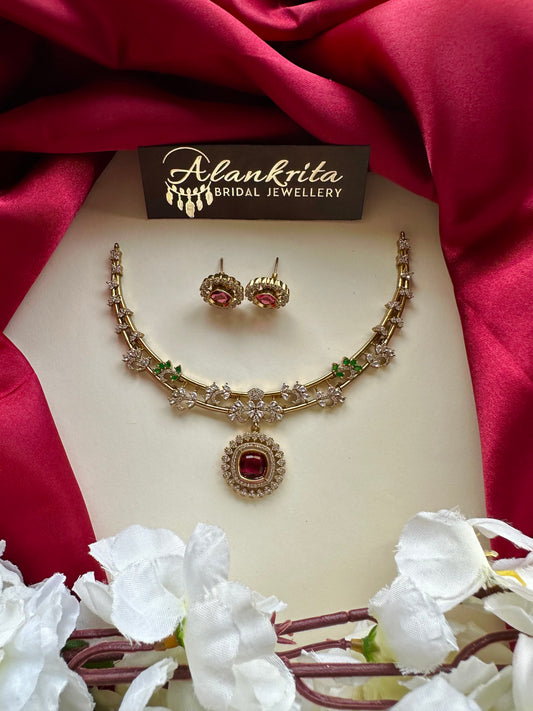 Premium Hasli with Red Pendant & Green AD Stones