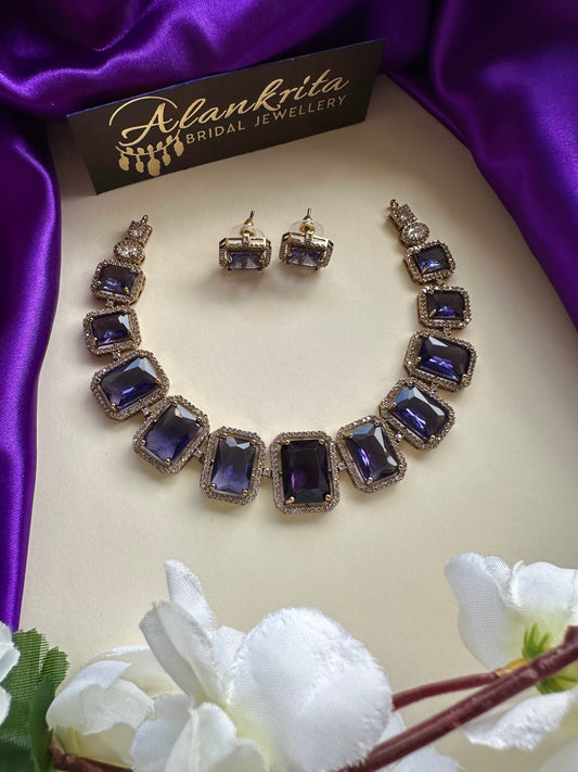 Victorian Purple Short Necklace with AD Stones