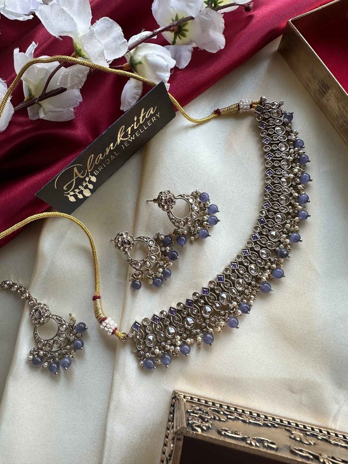 Premium Purple Kundan Choker with Tikka