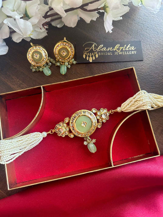 Premium Pearl Beaded Green Kundan Choker