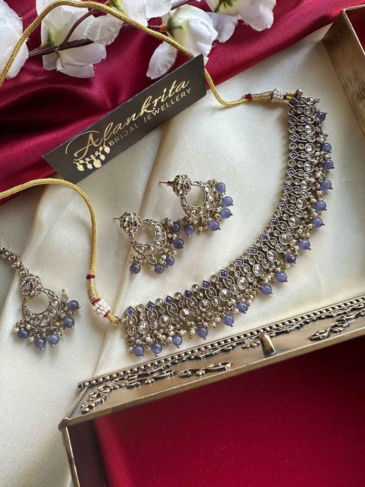Premium Purple Kundan Choker with Tikka