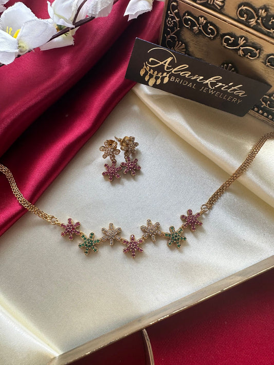Simple Floral Choker with AD Stones