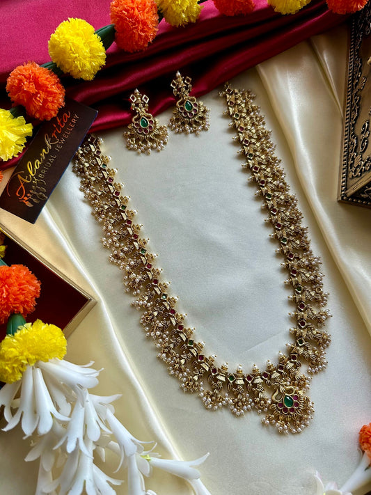 Premium Long Guttapusalu Haram with Kemp Stones