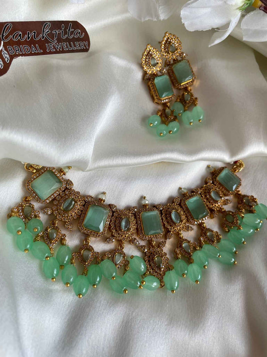 Premium Choker with Green AD Stones & Beads