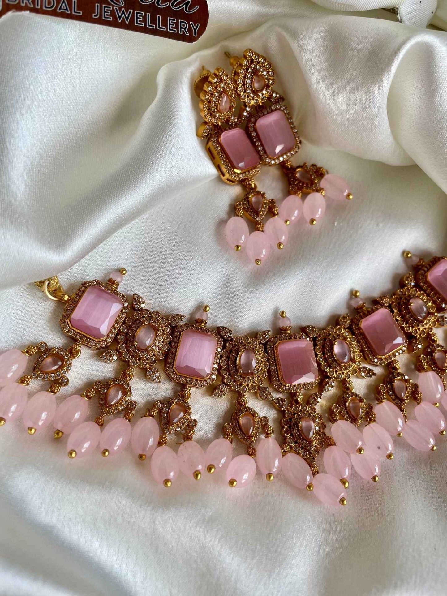 Premium Choker with Pink AD Stones & Beads