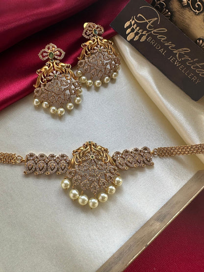 Simple Choker with AD Stones & Pearl Beads