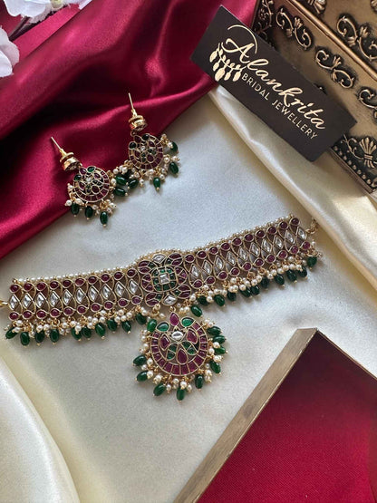 Premium Kemp Choker with Kundan Stones & Moon Drop