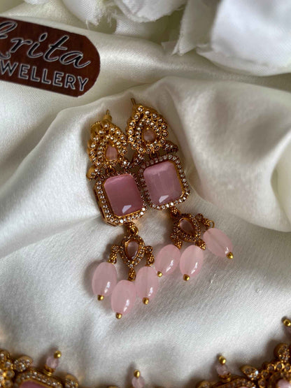 Premium Choker with Pink AD Stones & Beads